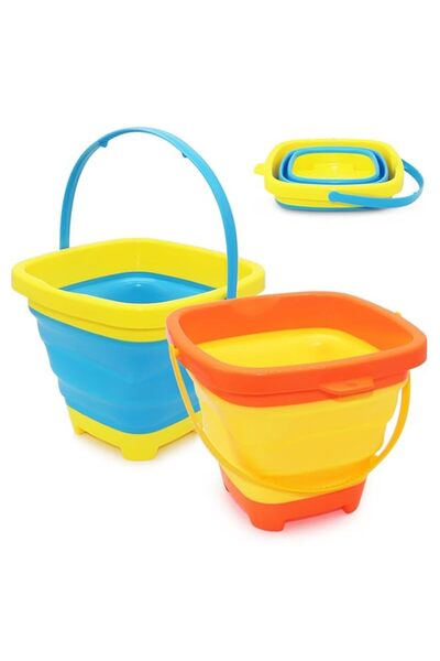 Generic Foldable Beach Bucket with Handle, Beach Play Sand Pail Buckets for Kids, Outdoor Summer Collapsibl
