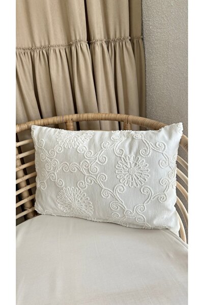 Decamor home White Throw Pillow Cover with Embroidery Detail