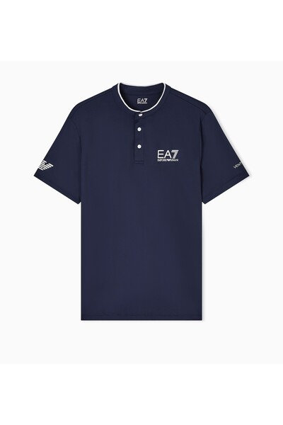 EA7 pro tenis t-shirt lacivert Tennis Pro Henley-collar polo shirt in VENTUS7 technical fabric