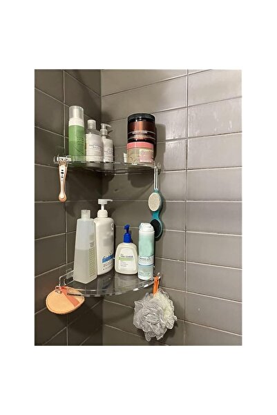 Generic رف دش زاوية أكريليك من JiePai مع خطافات، عبوة من قطعتين، مثبت على الح...