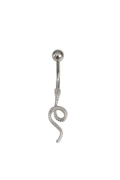 Siya Silver Zircon Stone Steel Snake Figured Navel Piercing - 3.5 cm