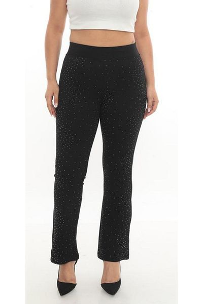 AKŞEN GİYİM Plus Size High Waist Two Sizes Slimming Front Full Rhinestone Wide Leg Pants