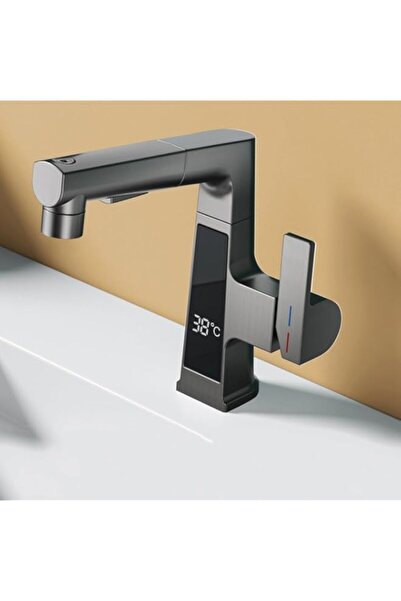 Generic صنبور حمام LED أسود غير لامع مع رشاش سحب، شاشة رقمية لدرجة الحرارة با...