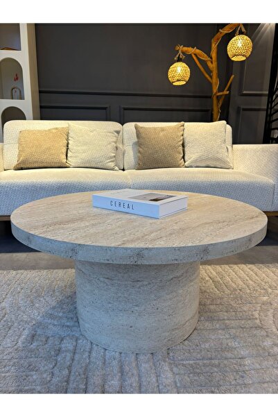 Mobilya Stant Most Rota Mermer Görünümlü %100 Mdf Bej Orta Sehpa 80 cm. Çap (...