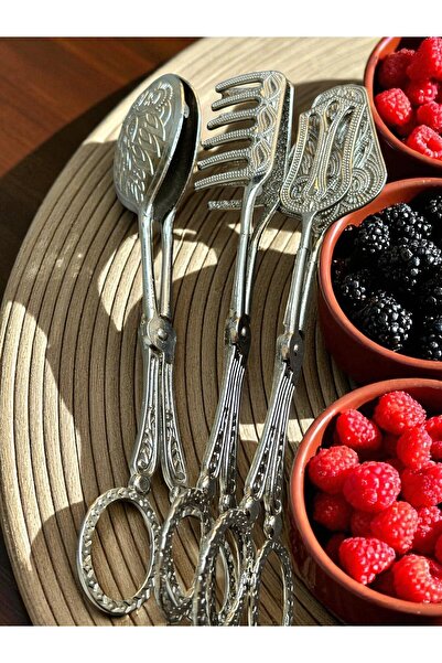 CHANCE GİFT Luxury 3-Piece Tongs Serving Presentation Set Metal Serving Spoon/Serving Tongs/Serving Fork for Stylish Tables