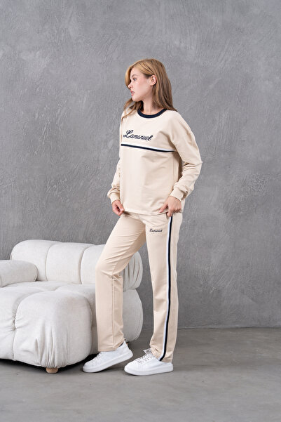 Lamanuel Σετ αθλητικής φόρμας με ριγέ κέντημα με λαιμόκοψη