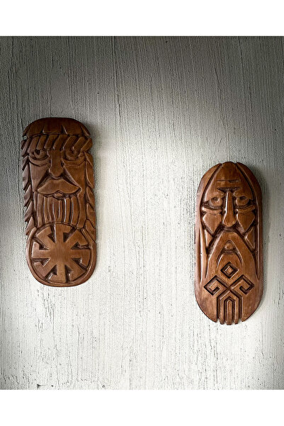 Store Kadim Mührün Bekçileri – Ahşap Oyma Duvar Maskesi Seti | Mitolojik ve Mistik Dekoratif Süs