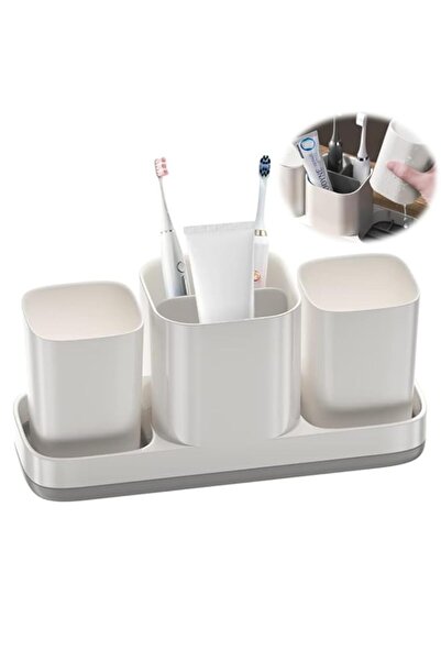 Generic حامل فرشاة الأسنان من أزوني للحمام، مجموعة تخزين منظم الحمام مع كوبين...