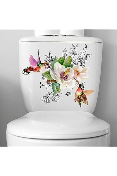 Generic Birds Flowers Butterfly Toilet Seat Lid Stickers Self-Adhesive Wall Sticker Floral PVC Squa