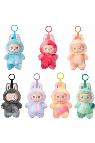 LABUBU Pachet promoțional de jucării de pluș V3, 15 cm, 7 bucăți + set inteligent de pastă de modelat, 12 pungi, multicolor