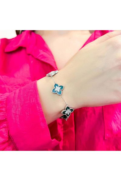 Bijuteria SORELLY Silver Bracelet Flowers with Malachite