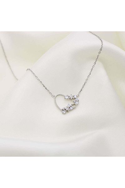 Bijuteria SORELLY Silver Chain with Half Cut Heart and Zirconia Stones