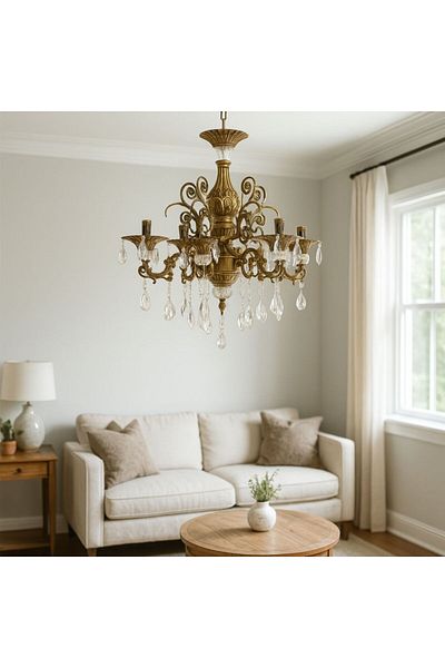 Alista Home Candelabru Cristal SANSSOUCI Magno, 6 xE14, Diametru 60 cm, Alama Antichizata
