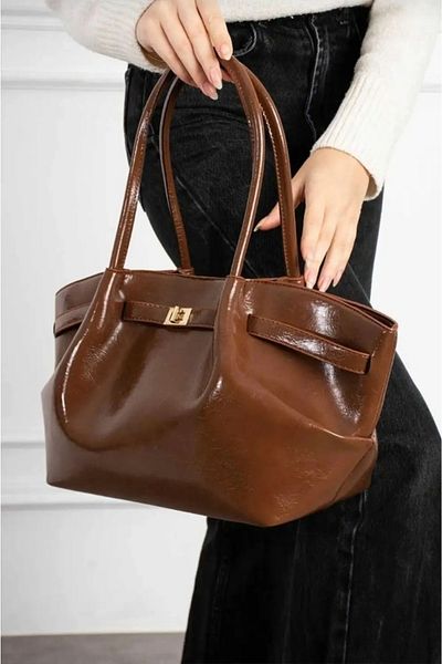 İzel Çakran Women's Tan Faux Leather Daily Large Hand & Shoulder Bag