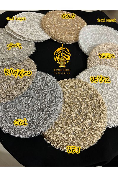 Tekstilsa Flora model Decorative Guipure Lace Set of 6 Coffee Cocktail Presentation Napkins