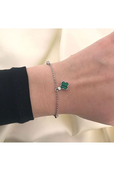 Bijuteria SORELLY Silver Bracelet with Malachite Flower and Zirconia Stones
