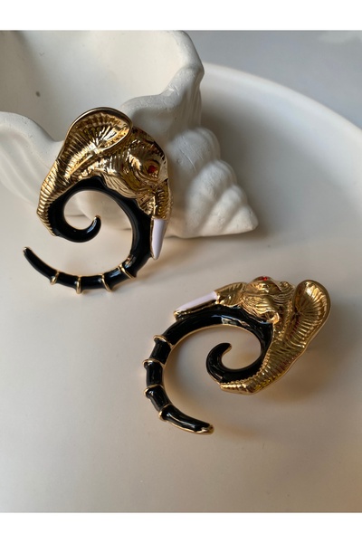 BusradanDesign Özel Seri Altın Kaplama Fil Model Vip Küpe