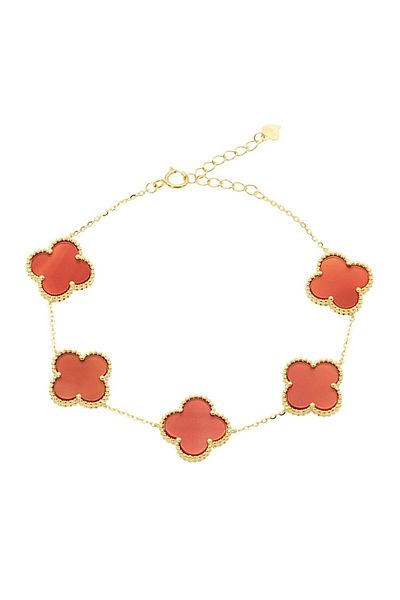 Bijuteria SORELLY Gold Plated Silver Bracelet Flowers with Red Stones