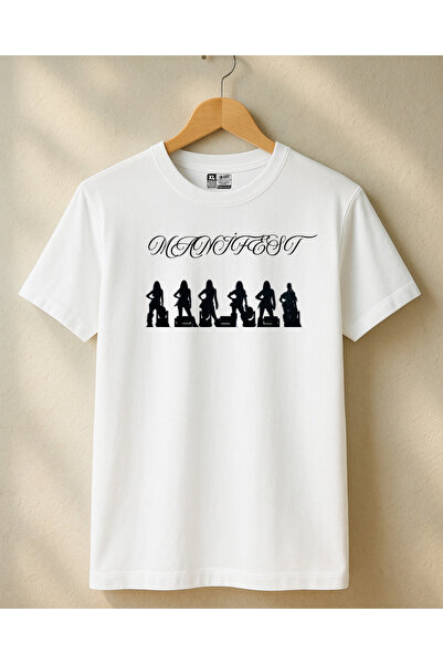 barsdepo تي شيرت مطبوع من MANIFEST، تي شيرت أبيض للجنسين للأطفال/الكبار