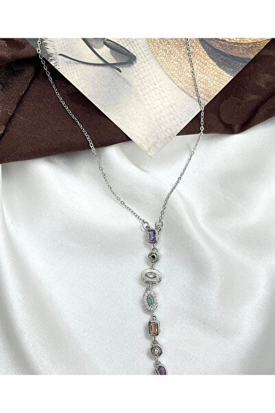 NAZZ JEWELLERY قلادة من الفضة عيار 7 عناصر على شكل حرف Y