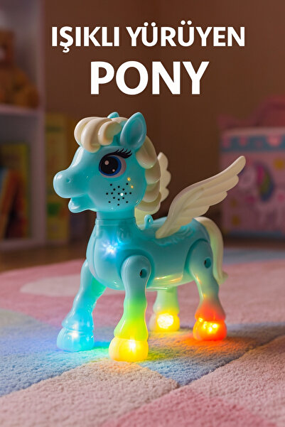 Duman Işıklı Yürüyen Pony | Müzikli Emekleme Oyuncağı | Kanatlı ve LED Işıklı...