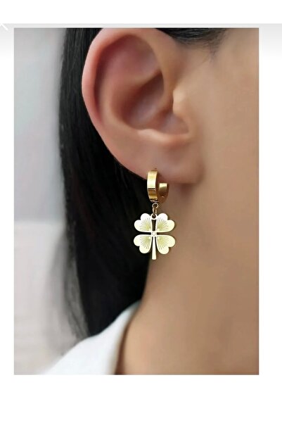 Nobrand Gold renk yonca küpe şans küpesi