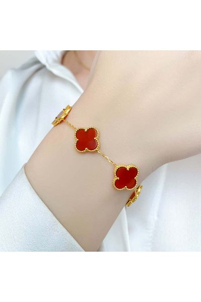 Bijuteria SORELLY Gold Plated Silver Bracelet Flowers with Red Stones