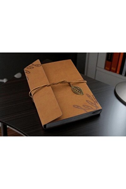 Kuzey Tacı Vintage Leaf Patterned Leather Cover Diary – Brown Natural Design Special for Lovers Vip