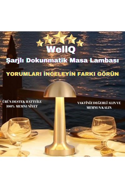 WellQ Dokunmatik Şarjlı Masa Lambası ( Metal -gold )