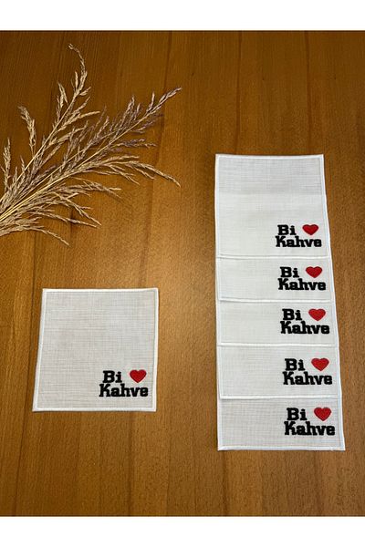 Smiling Home 6 Pieces Ecru Color Linen Bi Brown Embroidered Square Cocktail Presentation Napkin