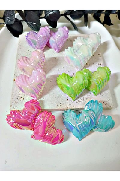 mos&more 6 Pairs, / 6 Colors Sparkling Shiny Heart Women's Earring Set