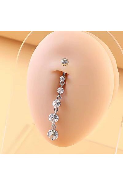 Siya Silver Zircon Stone 5 Row Circle Steel Navel Piercing - 6.7 cm