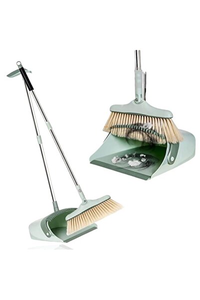 Generic مجموعة مكنسة ومجرفة بمقبض طويل للتنظيف الداخلي والخارجي، مجموعة كنس م...