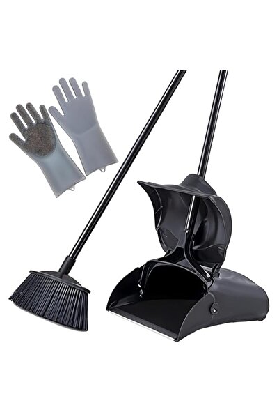 Generic طقم مكنسة ومجرفة من تريفكس مع قفازات تنظيف، طقم مكنسة ومجرفة مع 57 قط...