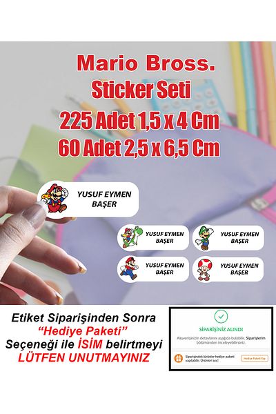 Aysprint Mario Figures Label Set School Label Stationery Notebook Pen Bag Pen -Name Written Sticker