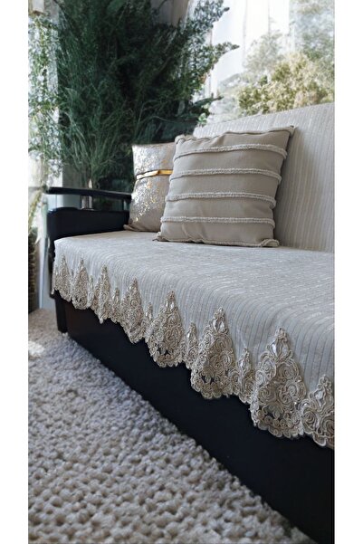 baladı home ev tekstil home collection Dantelli koltuk örtüsü takım olarak 4parçası ( 3.3.1.1 ) özel kaymaz taban Süngerli