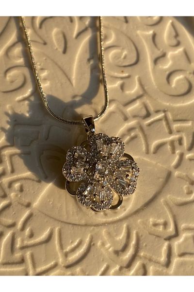Brethils Zircon Stone Fine Detailed Stress Relief Rotating Clover Necklace Guaranteed Not to Tarnish Shipped in Gift Box