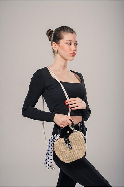 Galat Ççs Women's 17897 Small Size Straw Bag with Shoulder Strap