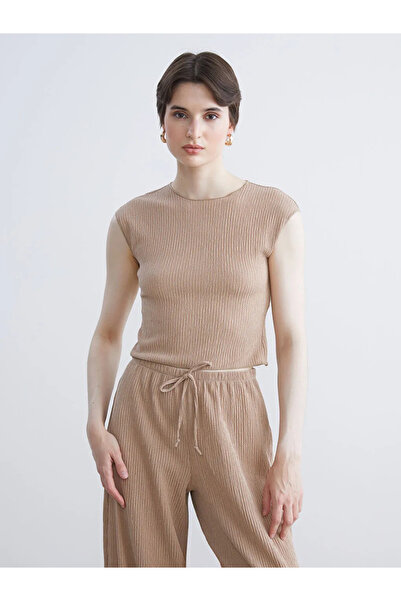 LC Waikiki Lcw Vision Beige Crew Neck Textured Blouse