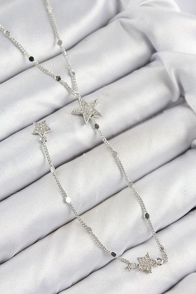 norsary Brass Zircon Stone Star Model Silver Color Y Necklace