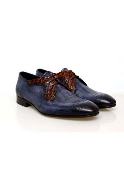 FRANCO CALVANI Dark Blue Color Lace-Up Genuine Leather Men's Shoes