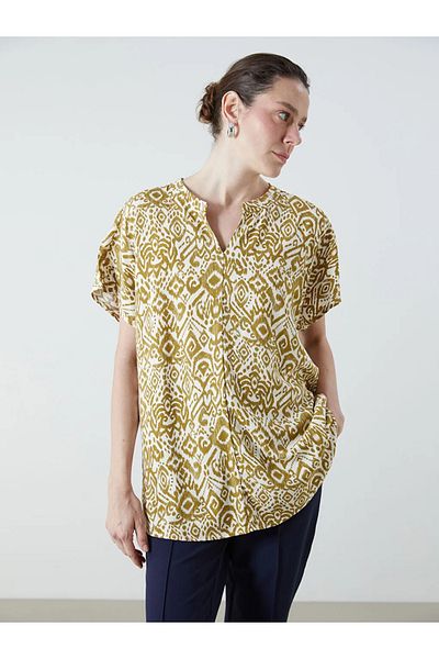 LC Waikiki Lcw grace beige collar patterned linen blend blouse