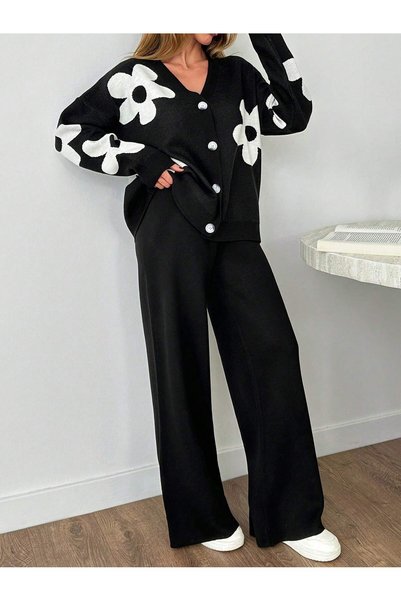 MARLİNG Floral Cotton Knit Top and Bottom Set
