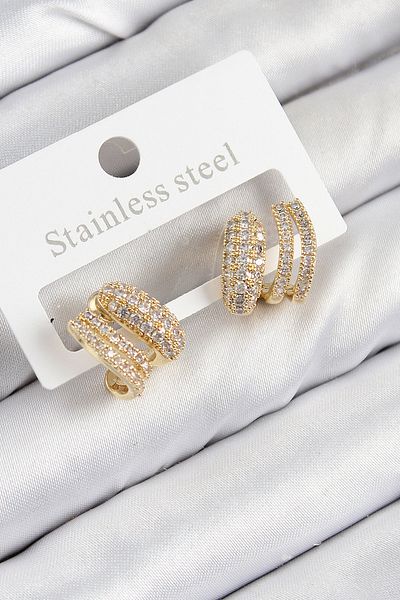 norsary Brass Zircon Stone Curved Model Gold Color Women's Earrings