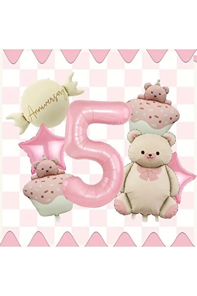 DÜVENCİ TİCARET Σετ μπαλονιών από αλουμινόχαρτο Little Bear Cake - Ροζ Χαριτω...