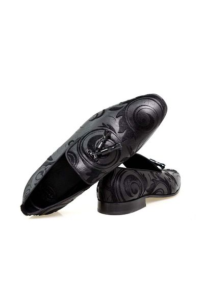 FRANCO CALVANI Black Color Laceless Genuine Leather Men's Shoes