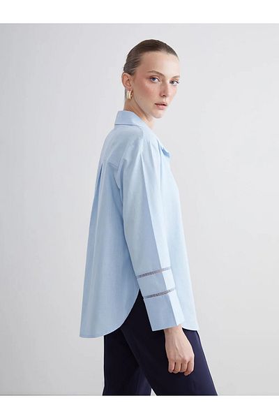LC Waikiki Lcwaikiki classic blue shirt collar Oversized poplin blouse