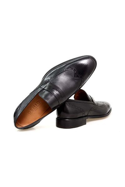 FRANCO CALVANI Black Color Laceless Khaki Leather Men's Shoes