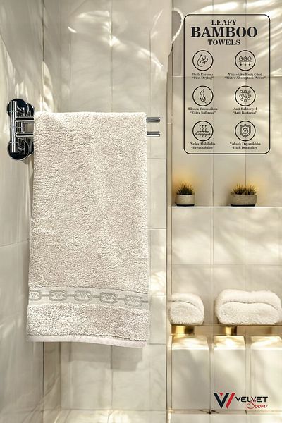 jn junenext Antibacterial & Highly Absorbent Bamboo Hand and Face Towel Set - 50X90 cm Patterned