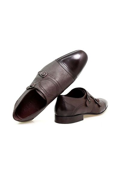 FRANCO CALVANI Brown Laceless Genuine Leather Men's Shoes